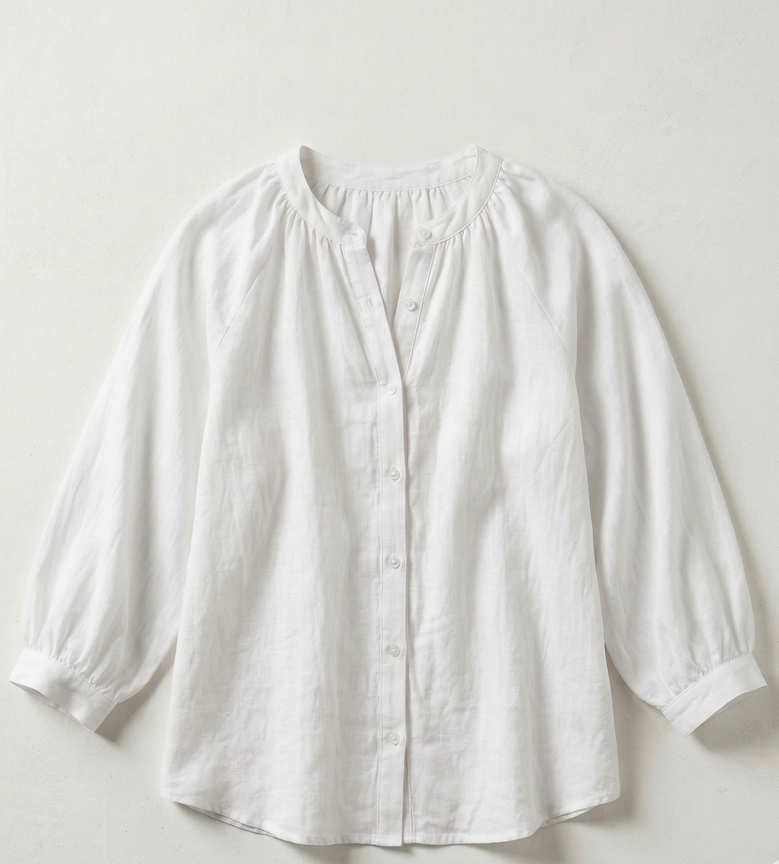 Blouse Boutonnée à Manches Longues - Blanc - Coton Mélangé - Femme