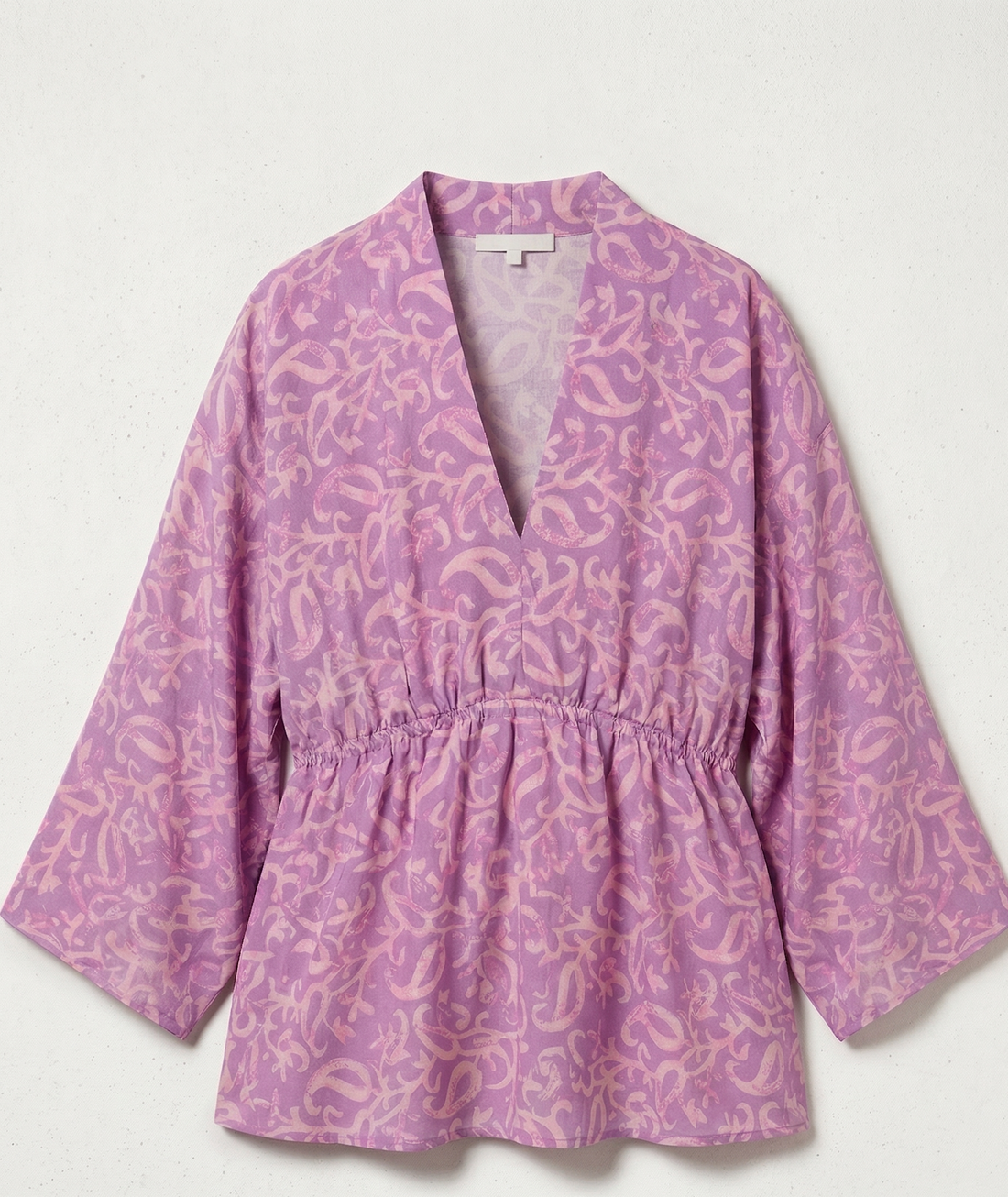 Blouse Imprimée à Col V - Rose - Mélange de Polyester - Femme