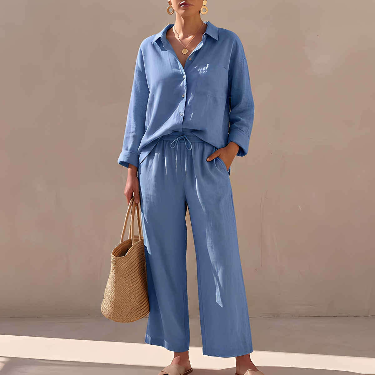 Genzel - Ensemble chemise à boutons et pantalon pour femme