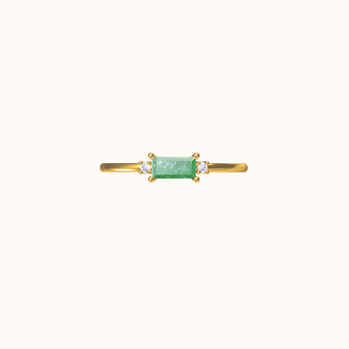 Fen - Bague baguette douce avec zirconia verte