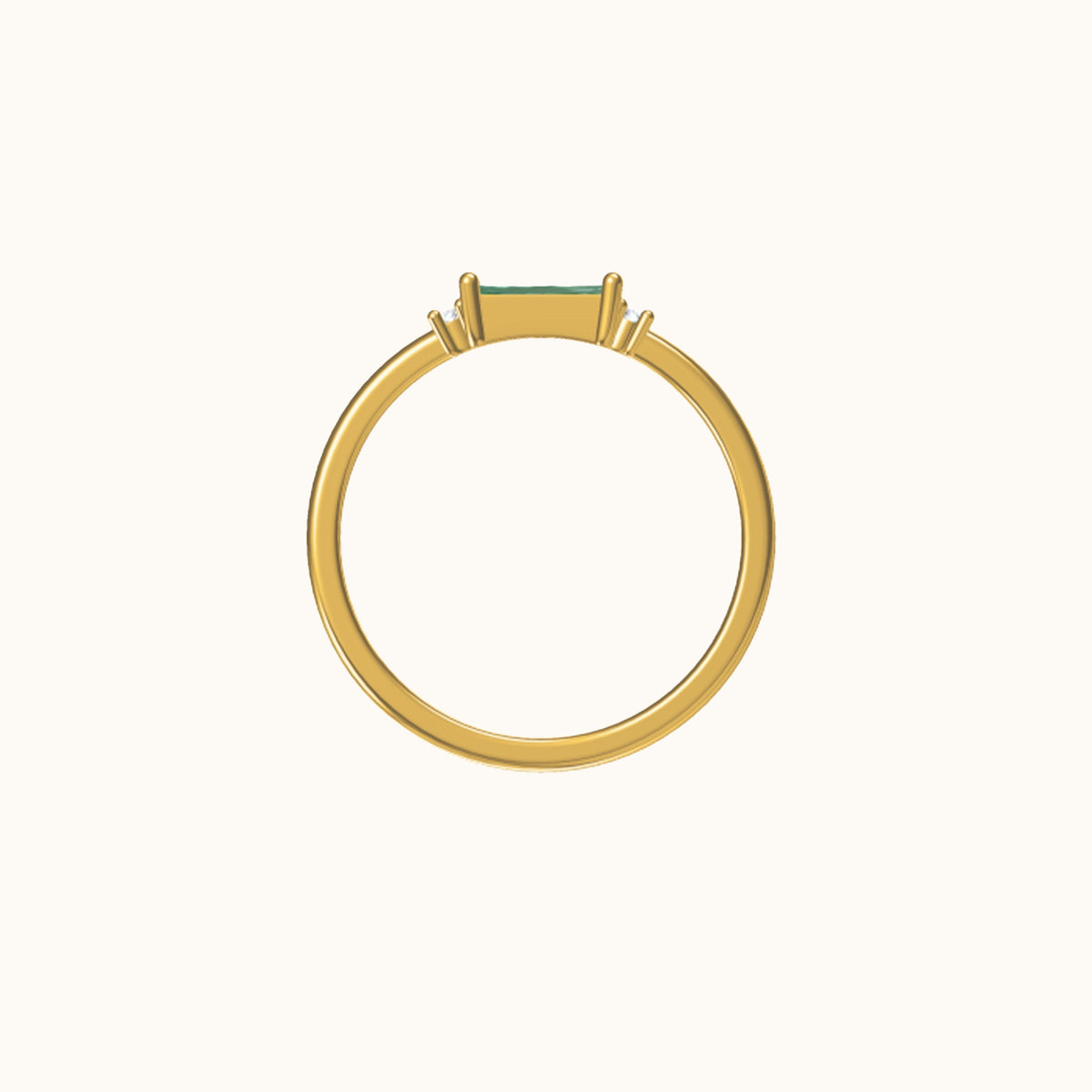 Fen - Bague baguette douce avec zirconia verte