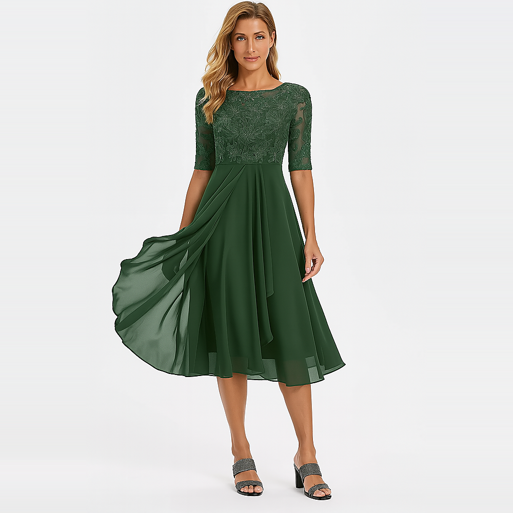 Ximena - Robe Élégante Femme Dentelle Jusqu'au Genou