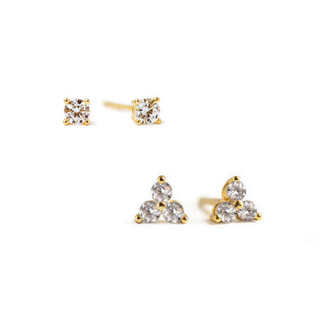 Ensemble de boucles d'oreilles trèfle miniature avec pavé