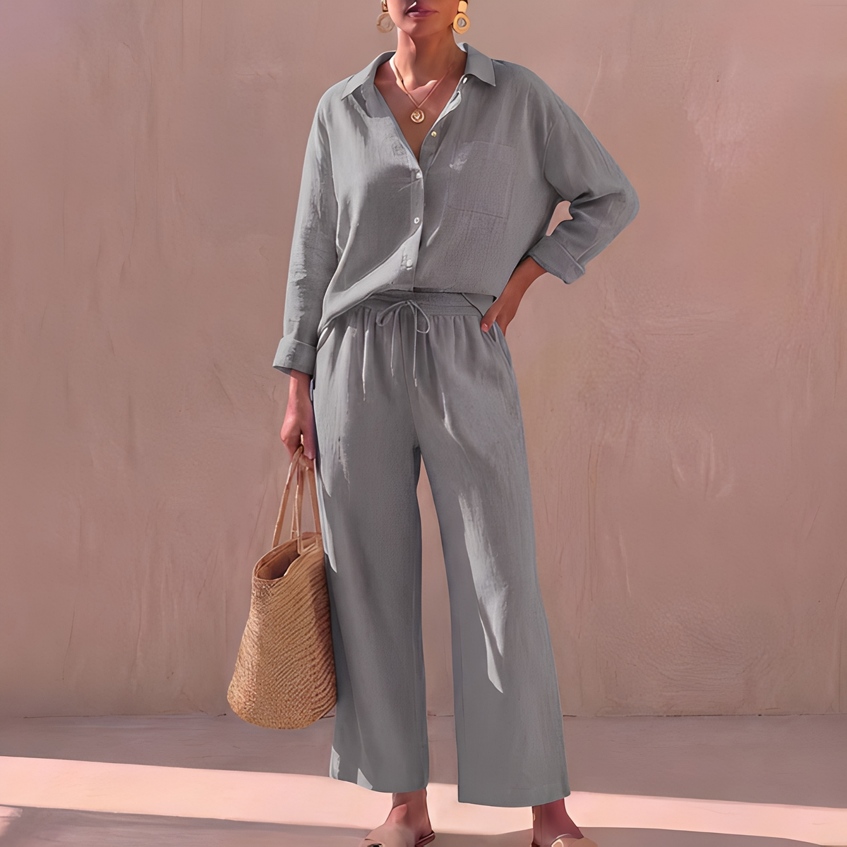 Genzel - Ensemble chemise à boutons et pantalon pour femme