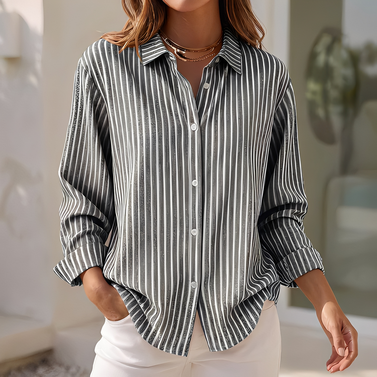 Lenna - Chemise d'été à rayures loose pour femme