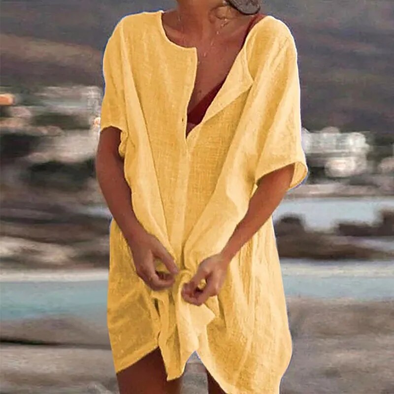 Hilda - robe décontractée en coton et lin pour femme