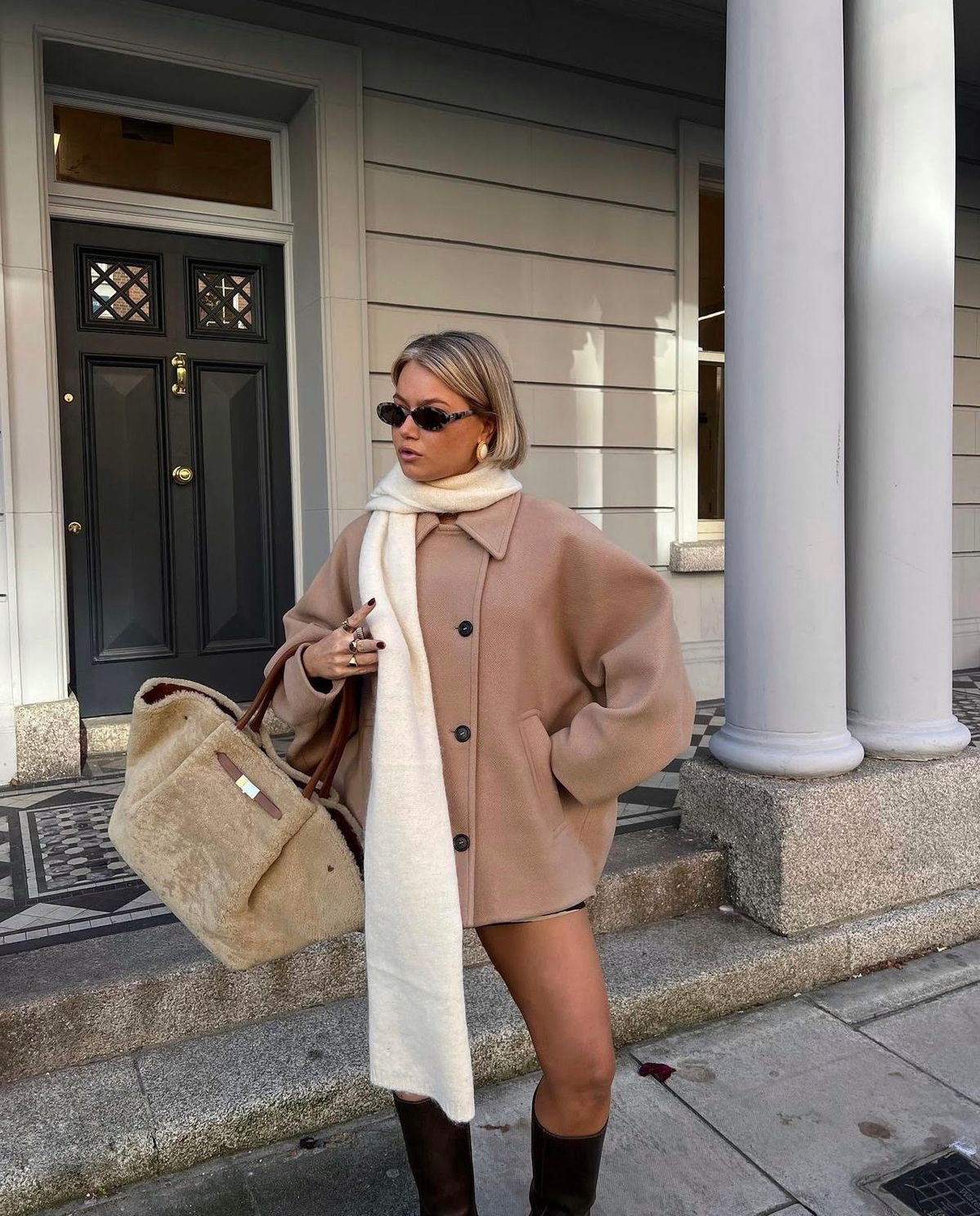 Elena – Manteau Oversize en Laine Mélangée Double-Breasted