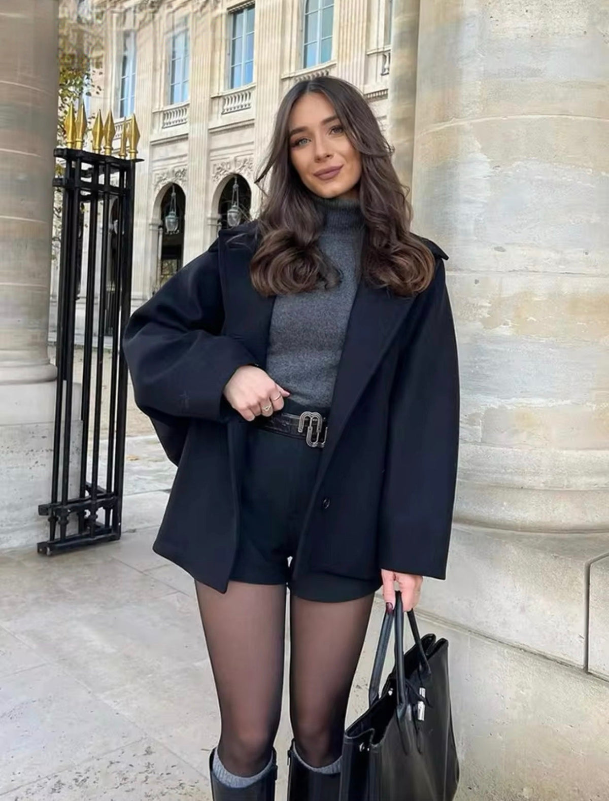 Elena – Manteau Oversize en Laine Mélangée Double-Breasted