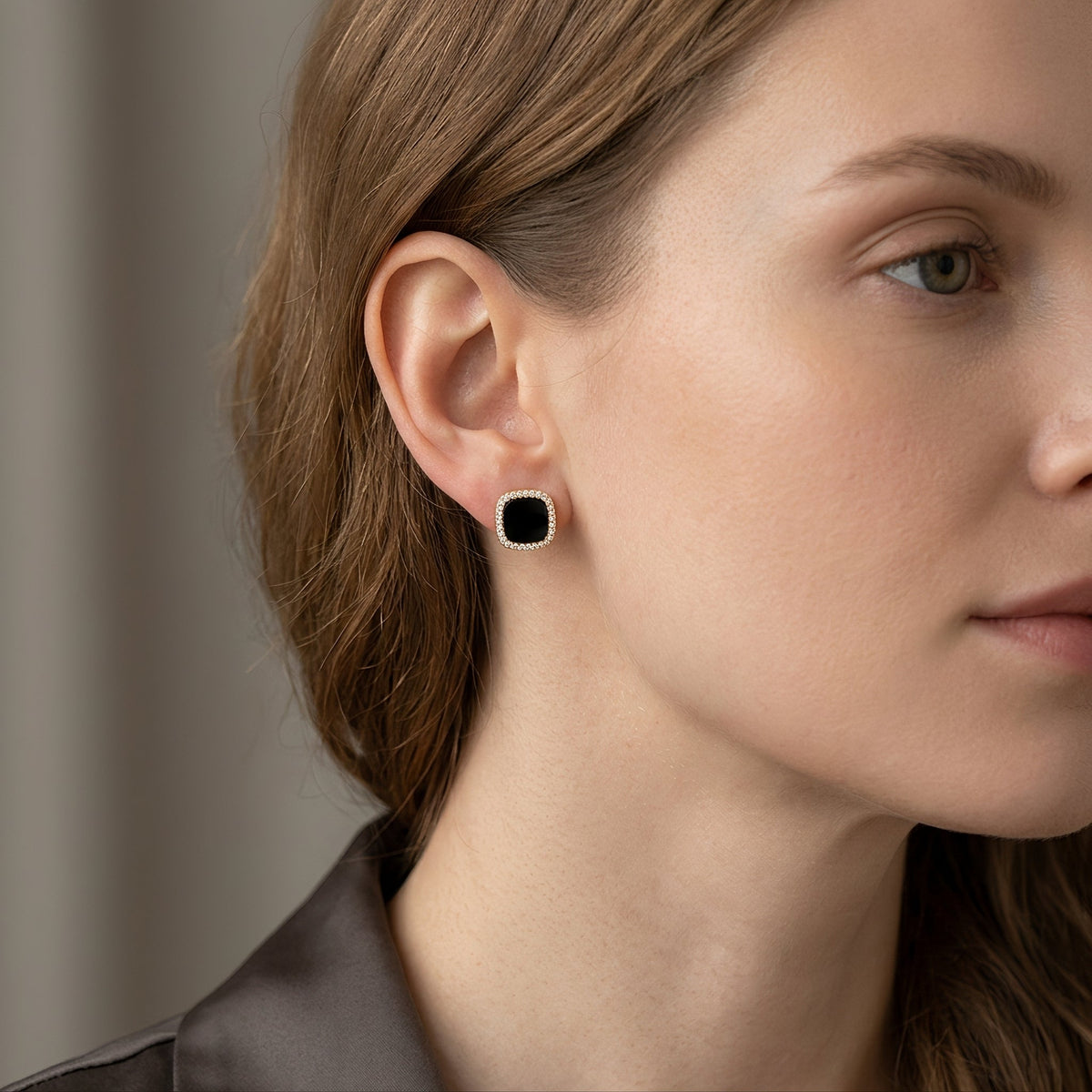 Catherine – Boucles d'oreilles en Onyx et Diamants Éternels