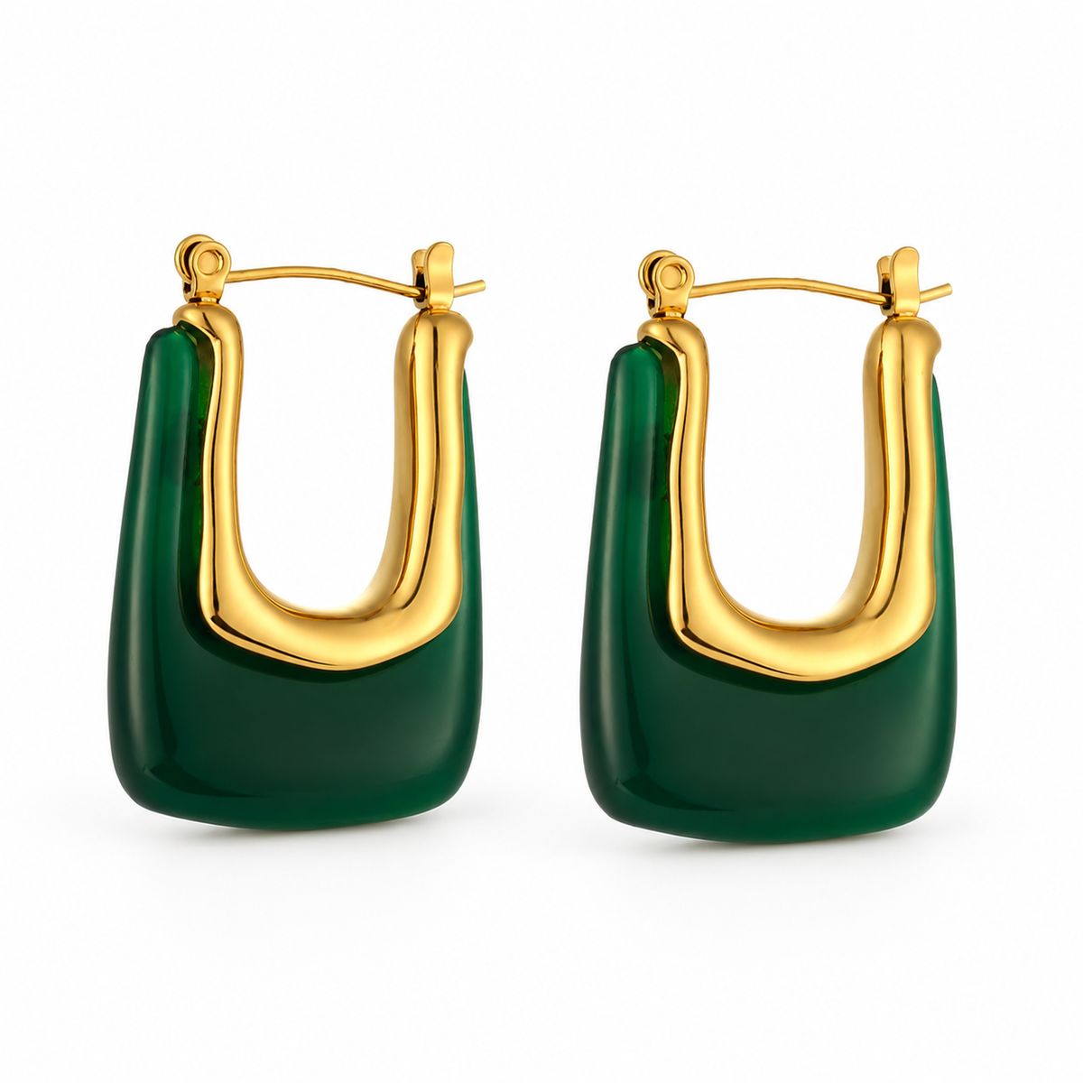Eline – Boucles d'oreilles rectangulaires en acrylique vert