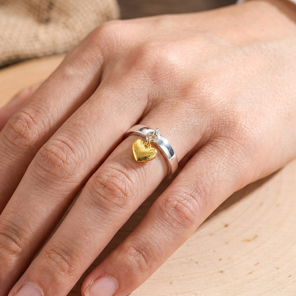 Maelie – Bague en argent avec cœur mobile style rétro