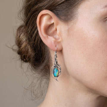Tony – Boucles d'oreilles vintage en argent avec opale bleue