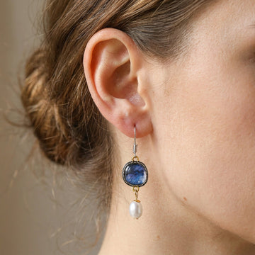 Maelis – Boucles d'oreilles vintage en pierre bleue et perles