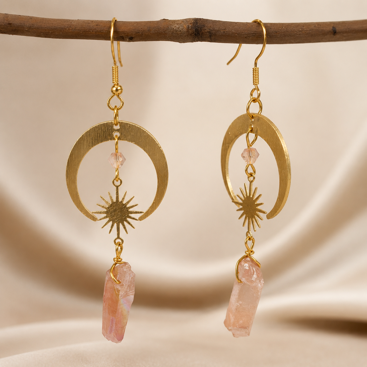 Homa - Boucles d'oreilles en demi-lune en quartz mandarine