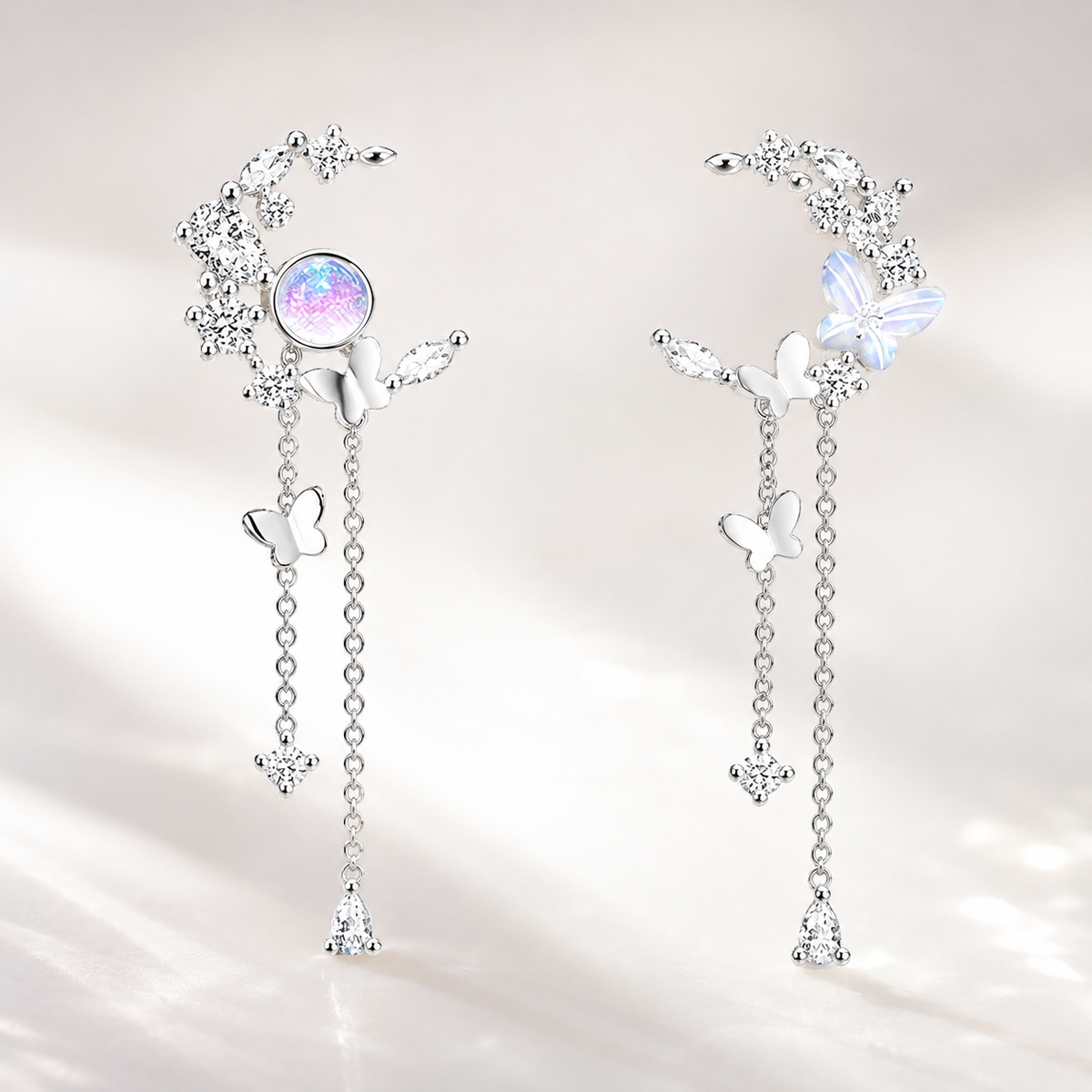 Nelly – Boucles d'oreilles en lune et papillon