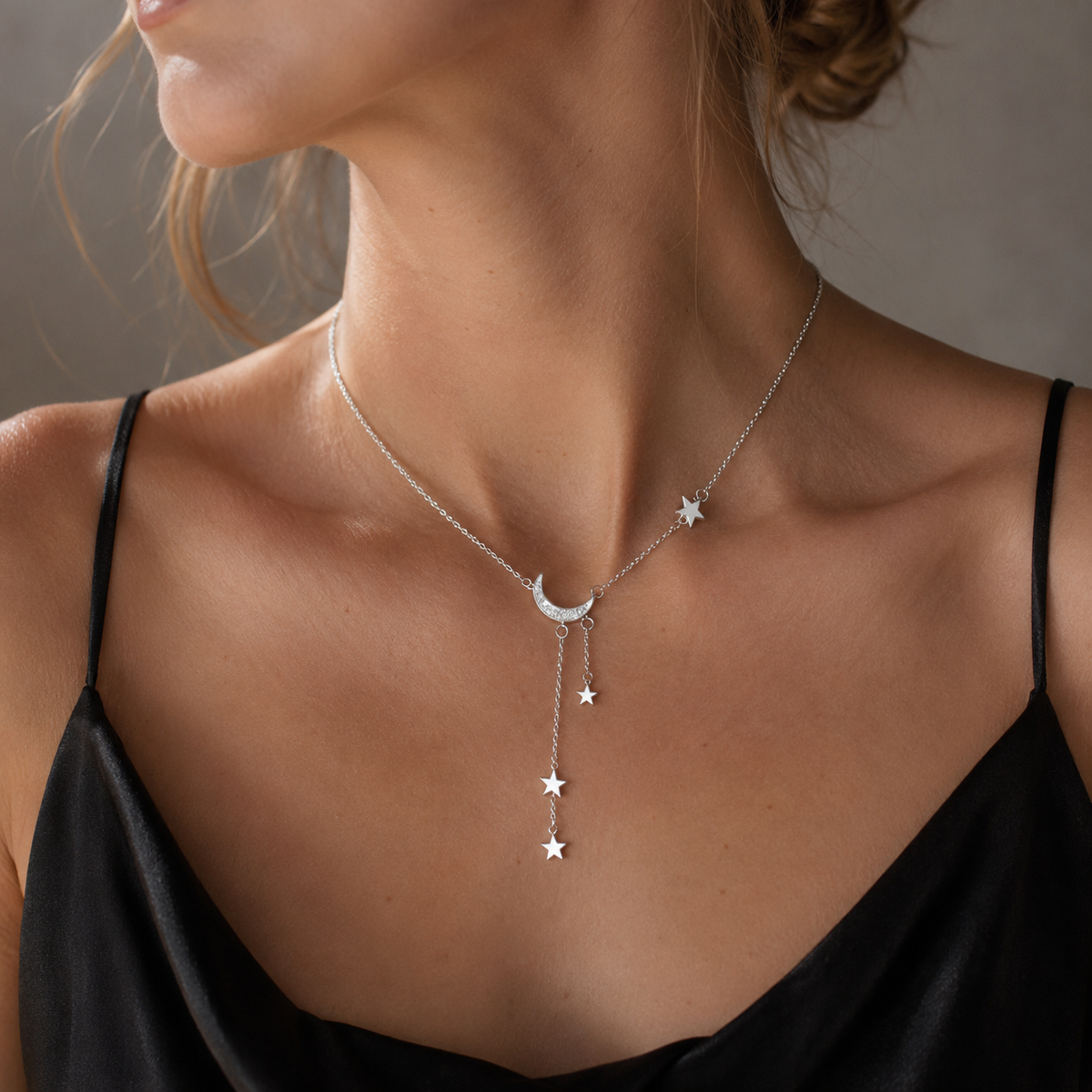 Lunara – Collier en Argent avec Lune et Étoiles