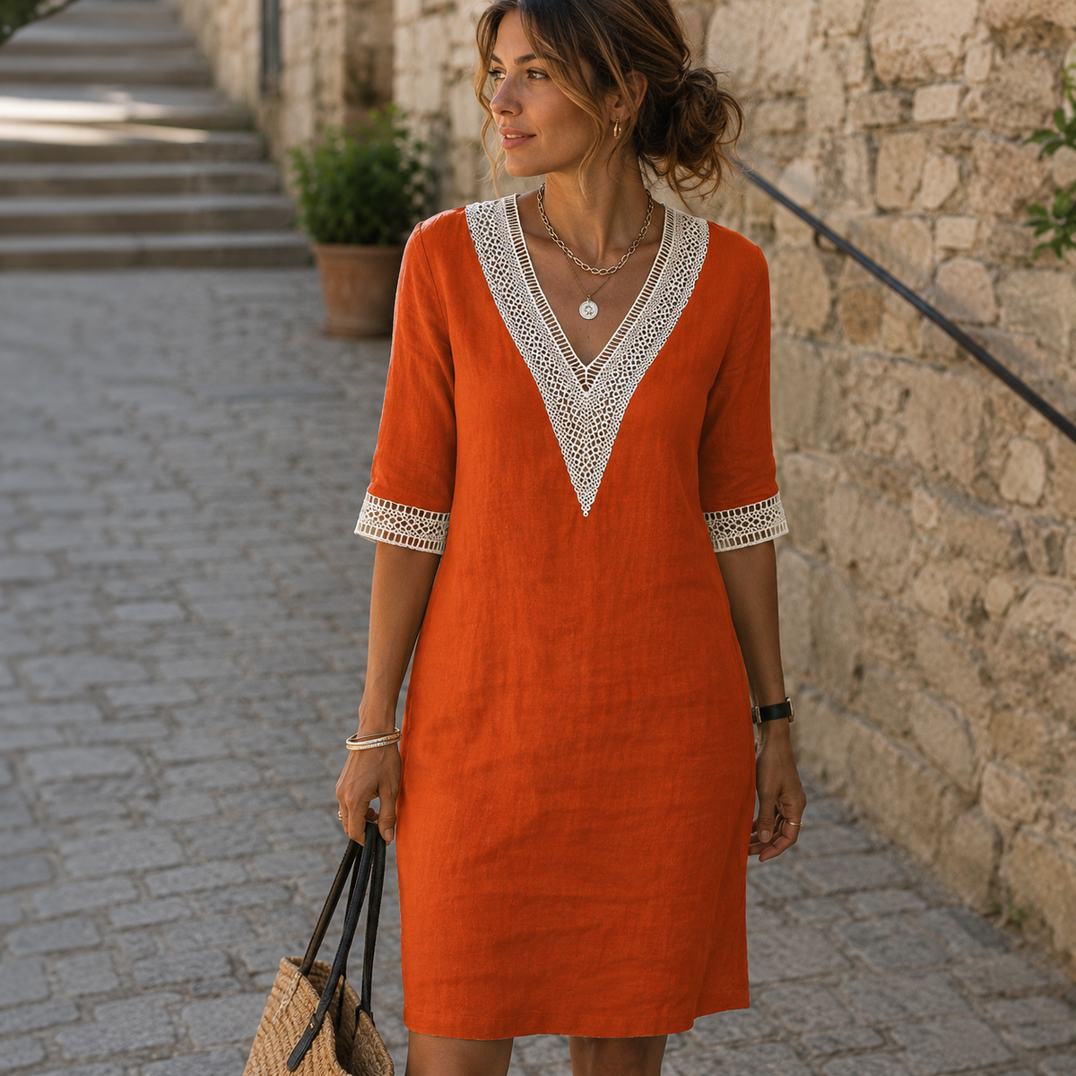 Arianne - Robe en crochet élégante avec col en V pour femmes