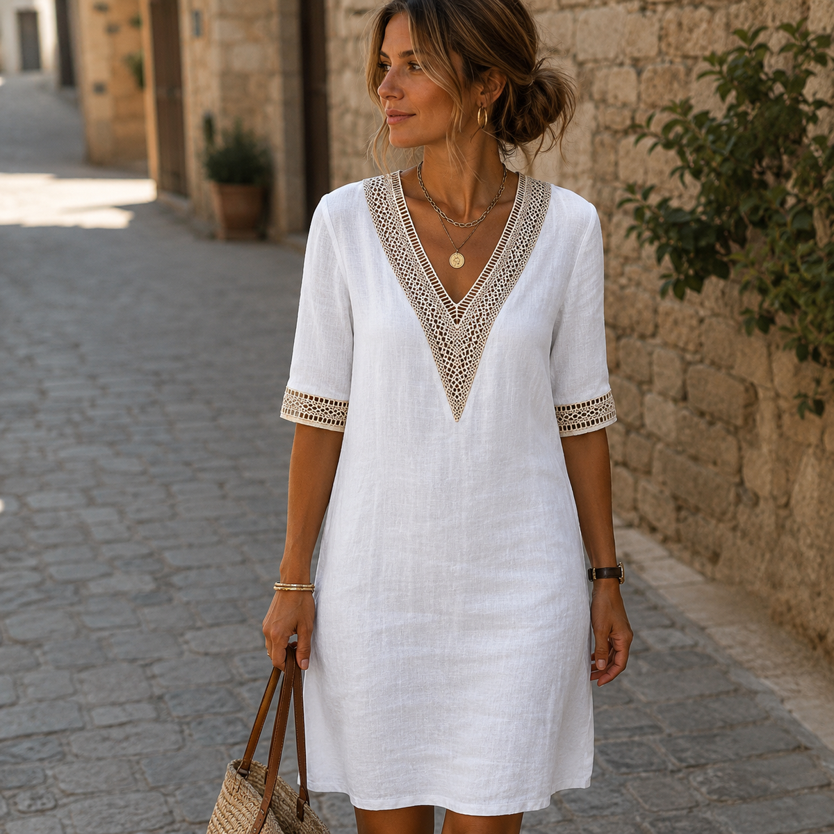 Arianne - Robe en crochet élégante avec col en V pour femmes
