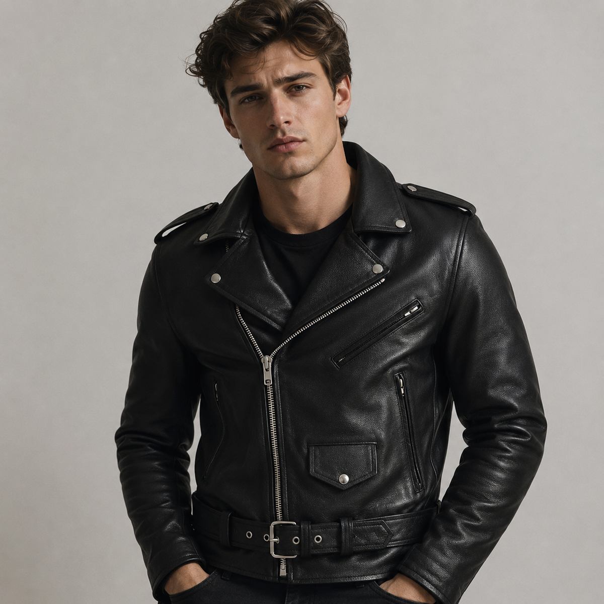 Brandon - Veste de motard avec multiples poches pour hommes