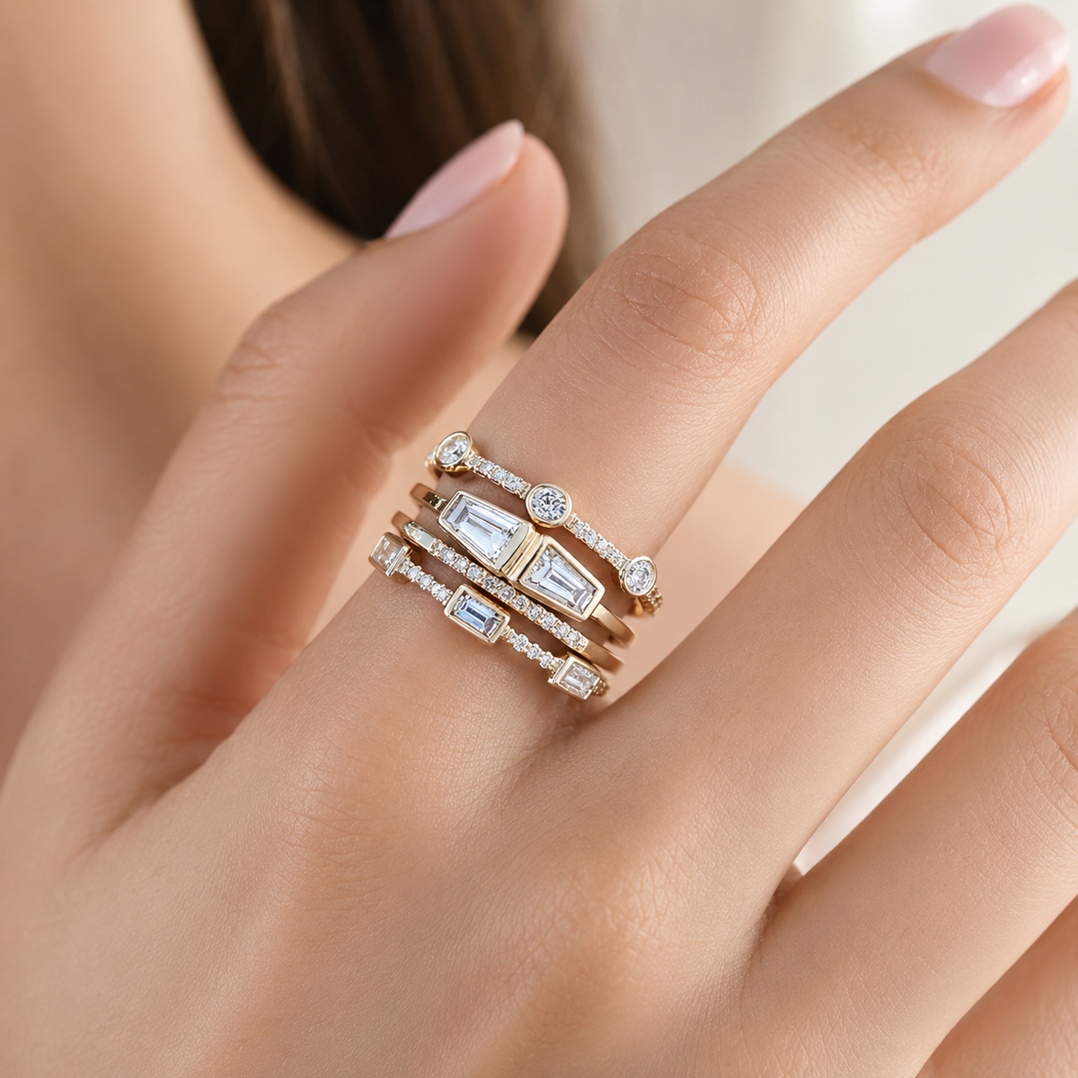 Shuvee – Ensemble de bagues vintage dorées avec zirconias
