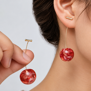 Cerise sèche - Boucles d'oreilles longues en cerise