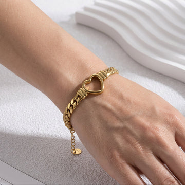 Bracelet en cœur creux doré - Bracelet en cœur ouvert