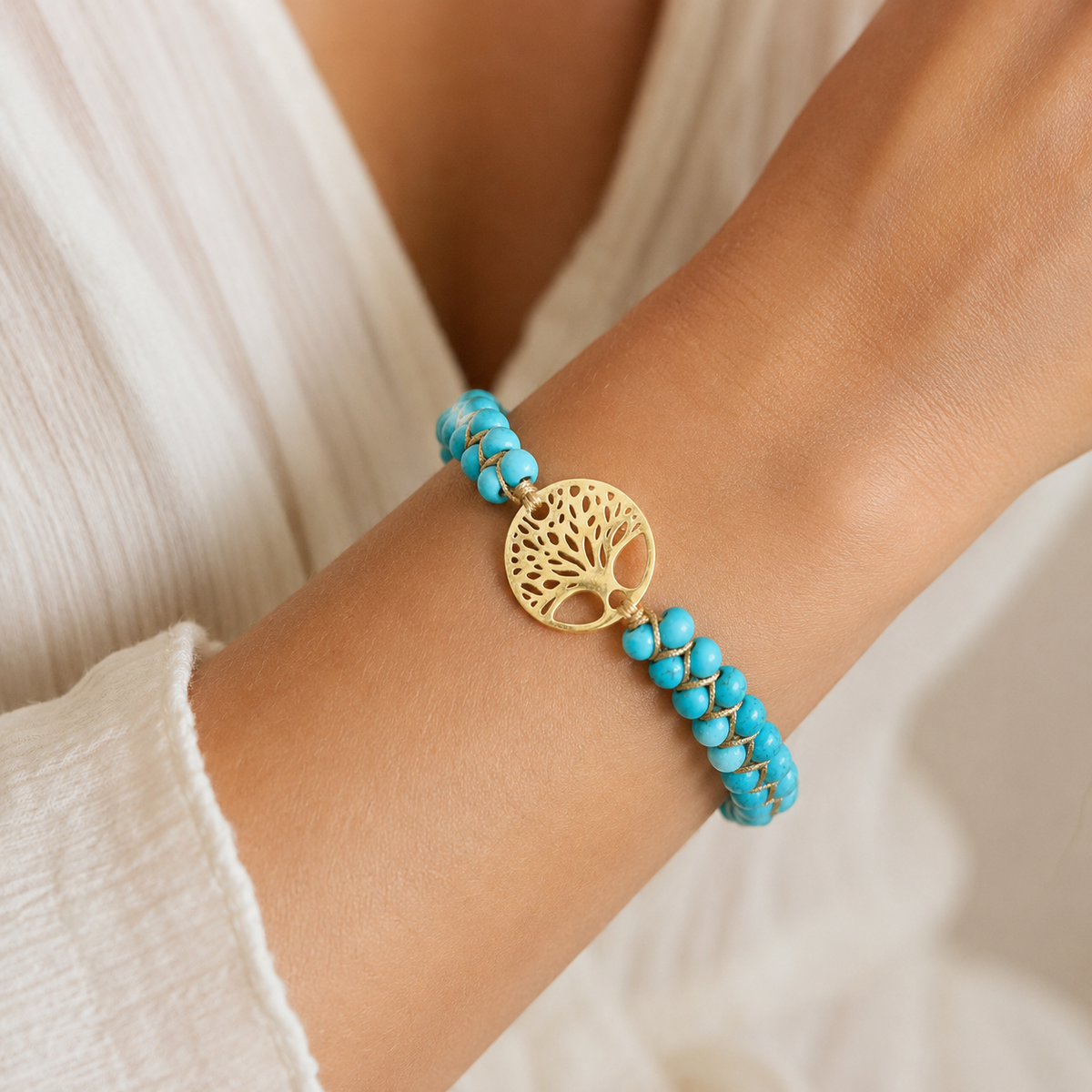 Arboréa – Bracelet de l'arbre de la vie fait à la main avec turquoise