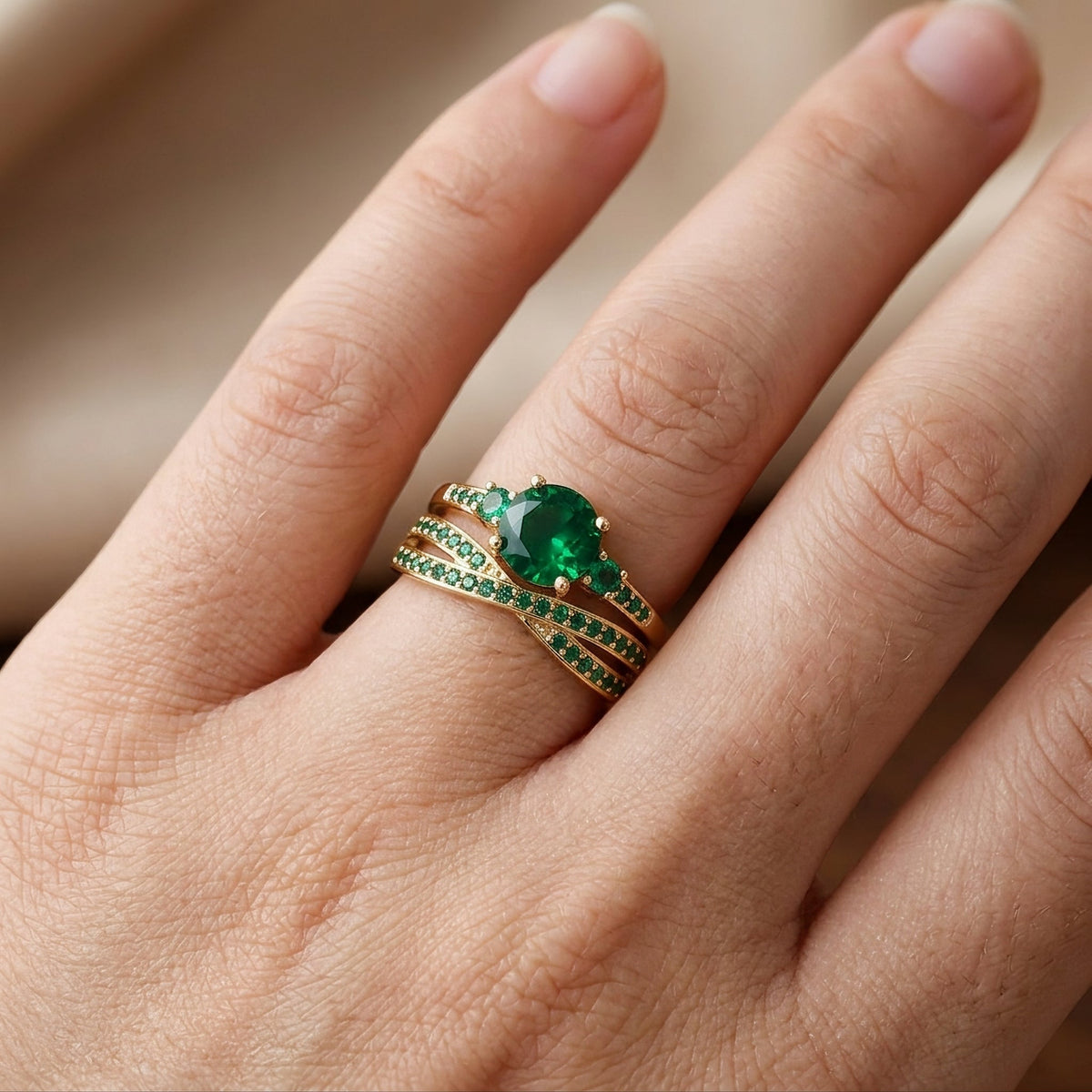 Ivy – Ensemble de Bagues avec Cristaux Verts