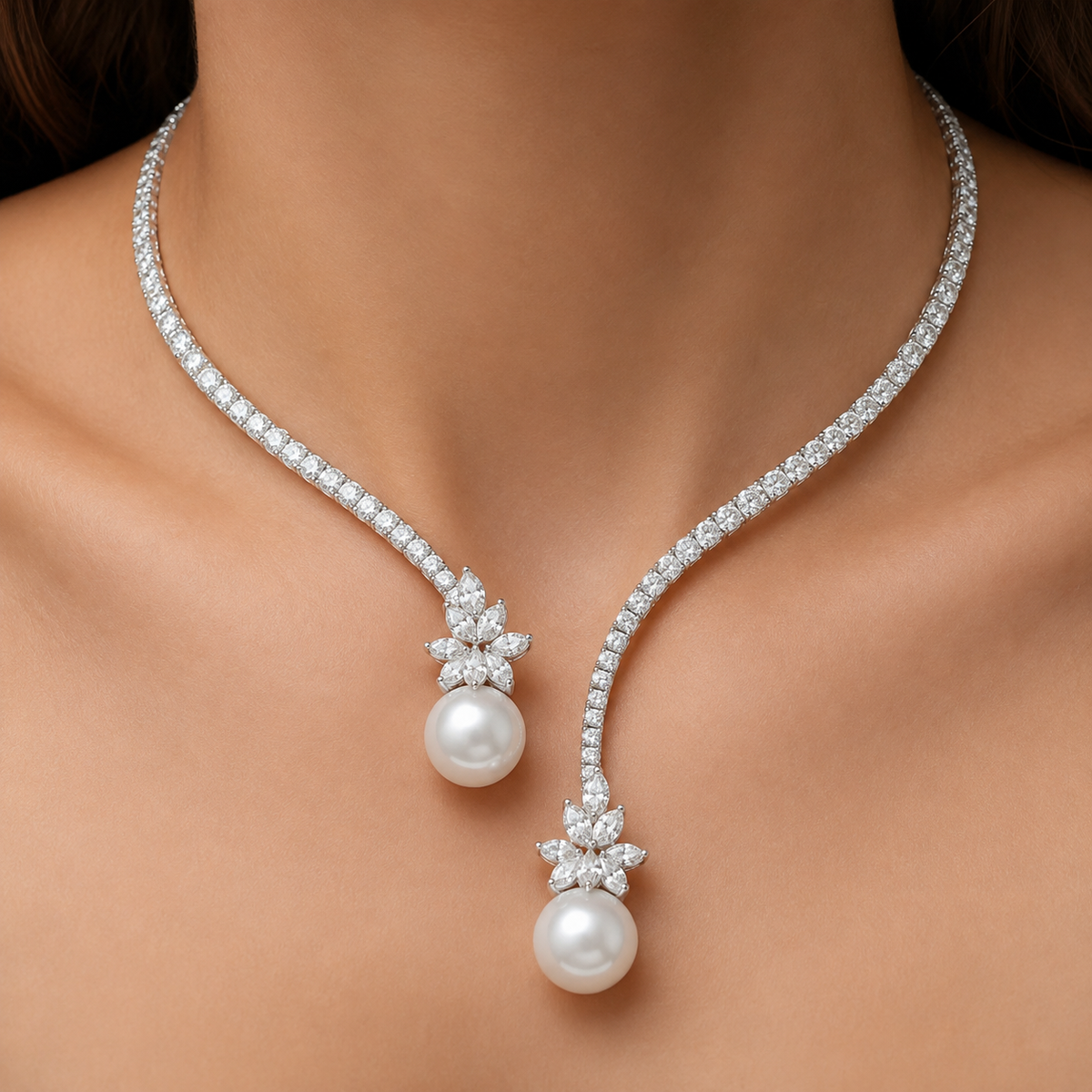 Lyra – Collier en argent sterling brillant avec perles