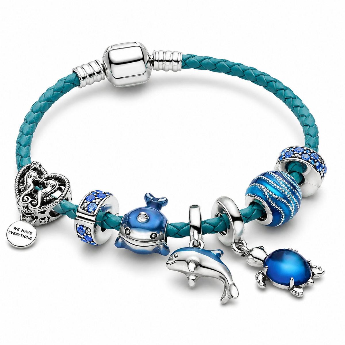 Océano – bracelet en cuir et argent avec charms marins