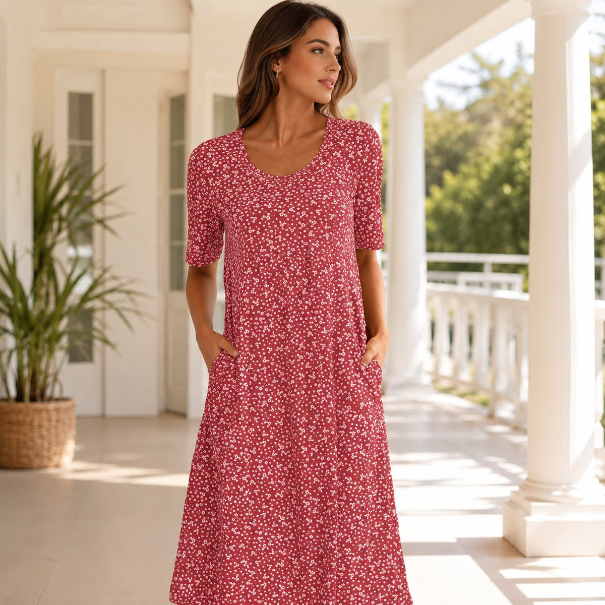 Yasmin - Robe à Fleurs à Manches Courtes