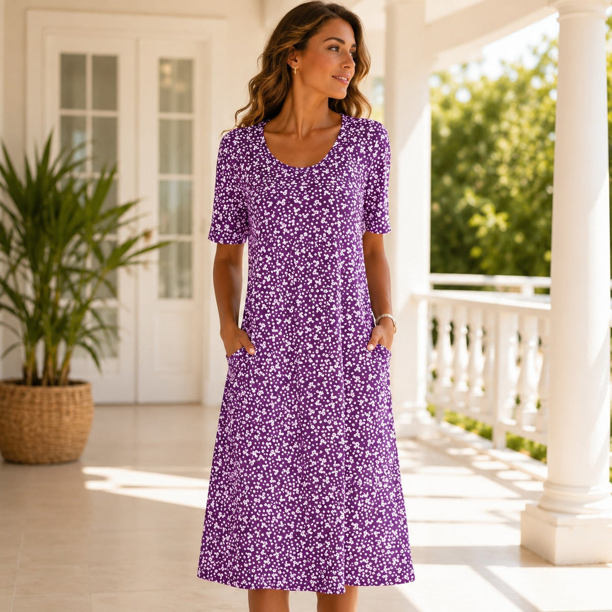 Yasmin - Robe à Fleurs à Manches Courtes