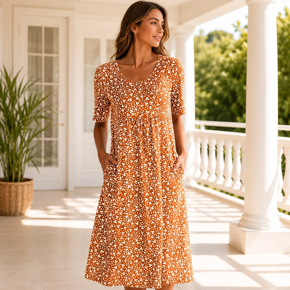 Yasmin - Robe à Fleurs à Manches Courtes