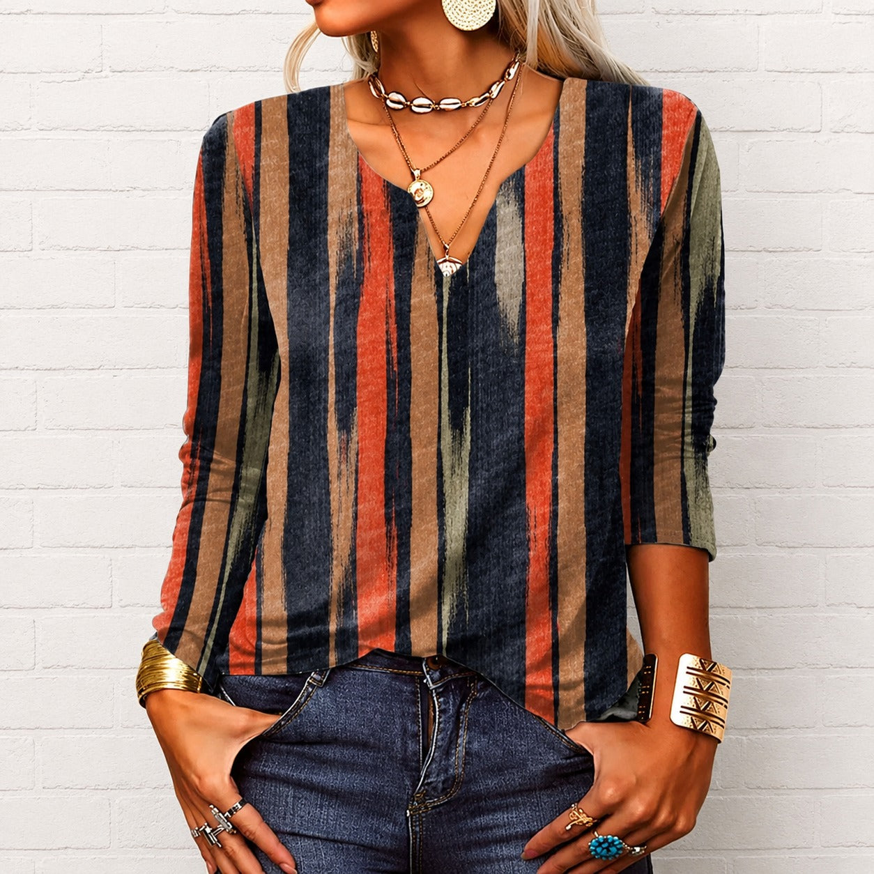 Katharina - Blouse style bohème avec manches longues et col en V
