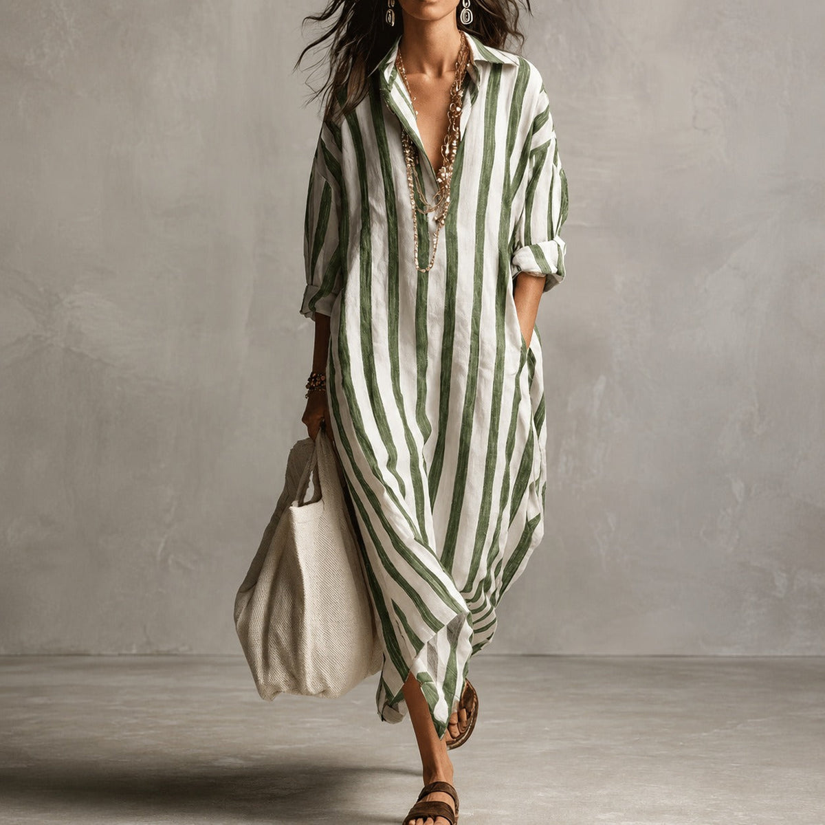 Elysia - Robe Chemise Longue à Manches Longues