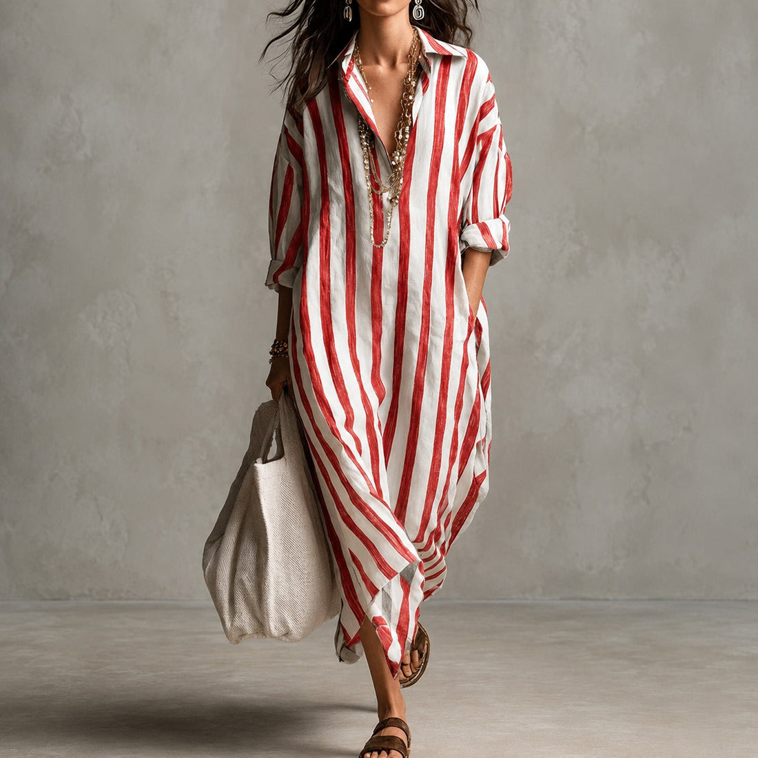 Elysia - Robe Chemise Longue à Manches Longues
