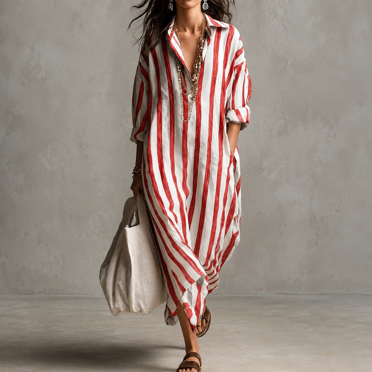 Elysia - Robe Chemise Longue à Manches Longues