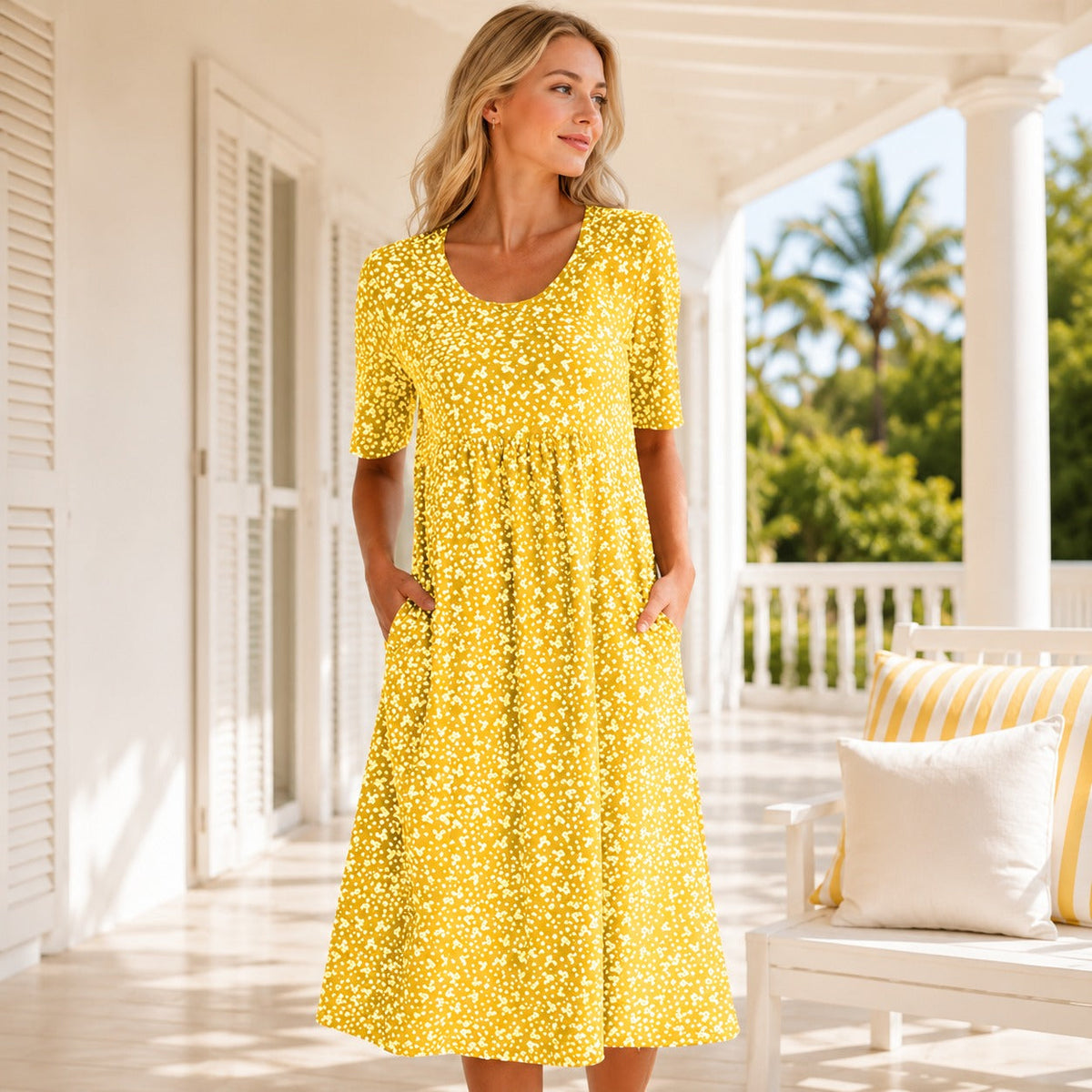 Yasmin - Robe à Fleurs à Manches Courtes