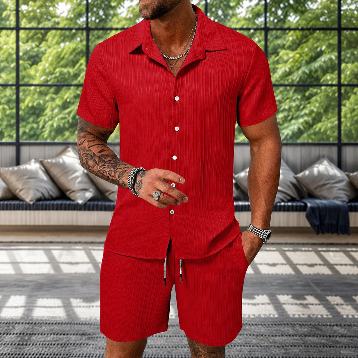 Albie - Ensemble Chemise Texturée Décontractée