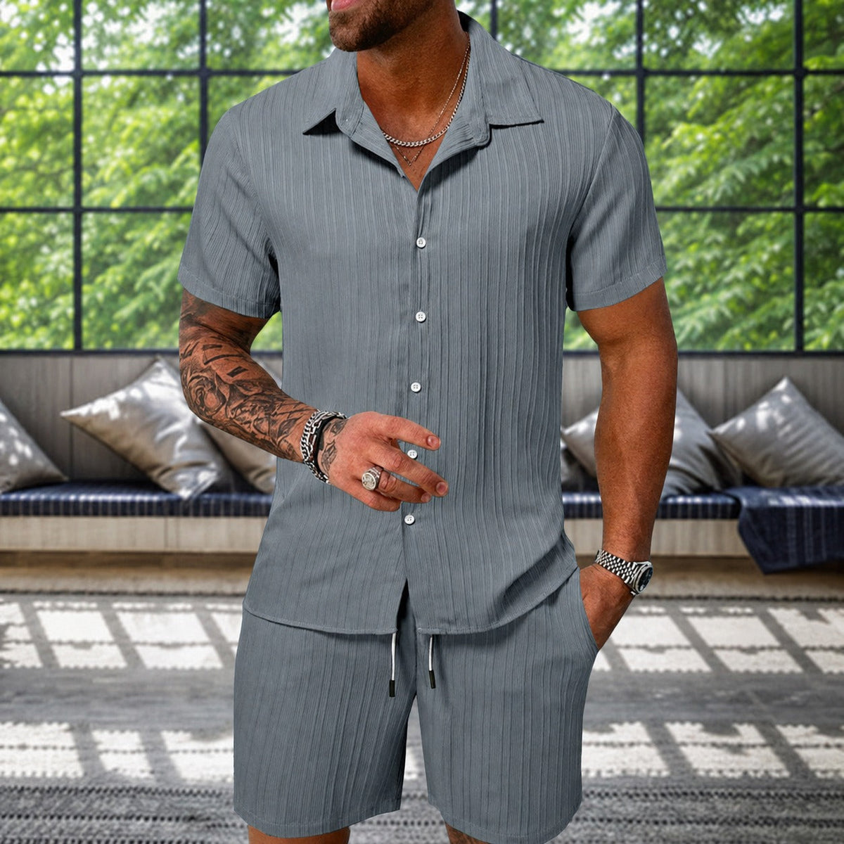 Albie - Ensemble Chemise Texturée Décontractée