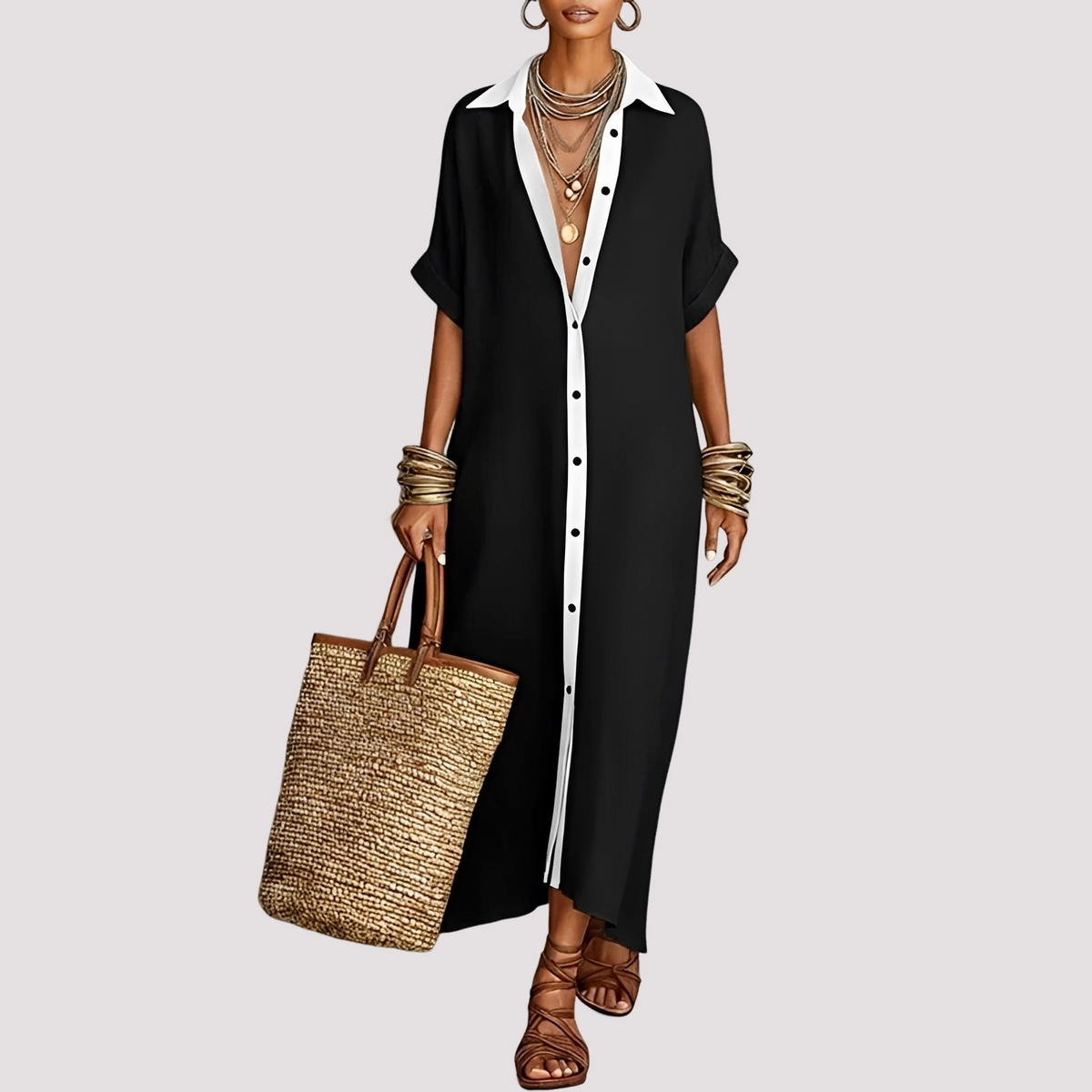 Talia - Robe-Chemise Maxi Décontractée à Boutons