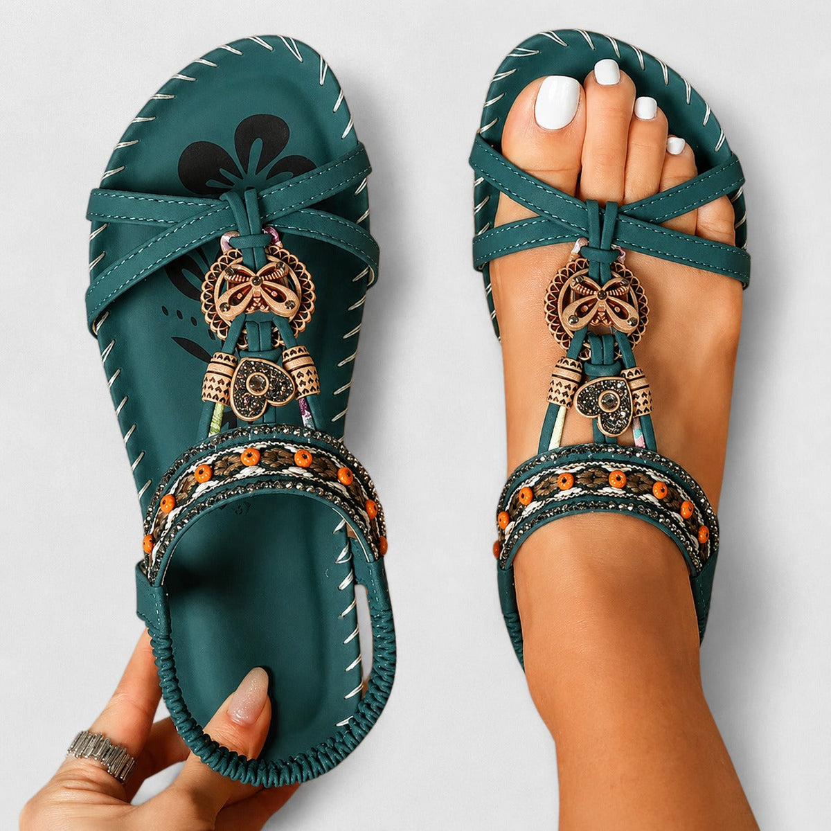 Eleanor - Sandales Plates avec Strass Stylées