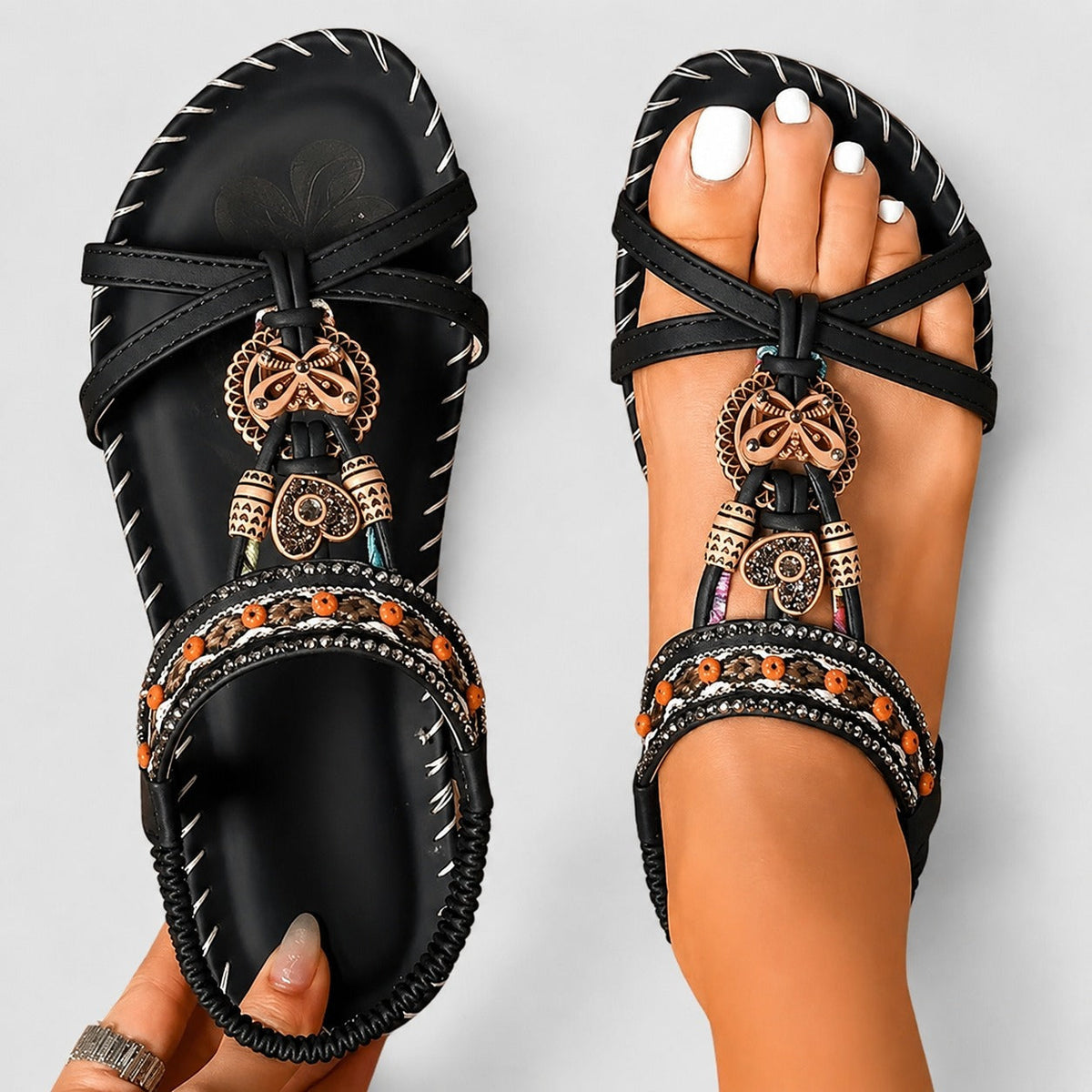Eleanor - Sandales Plates avec Strass Stylées