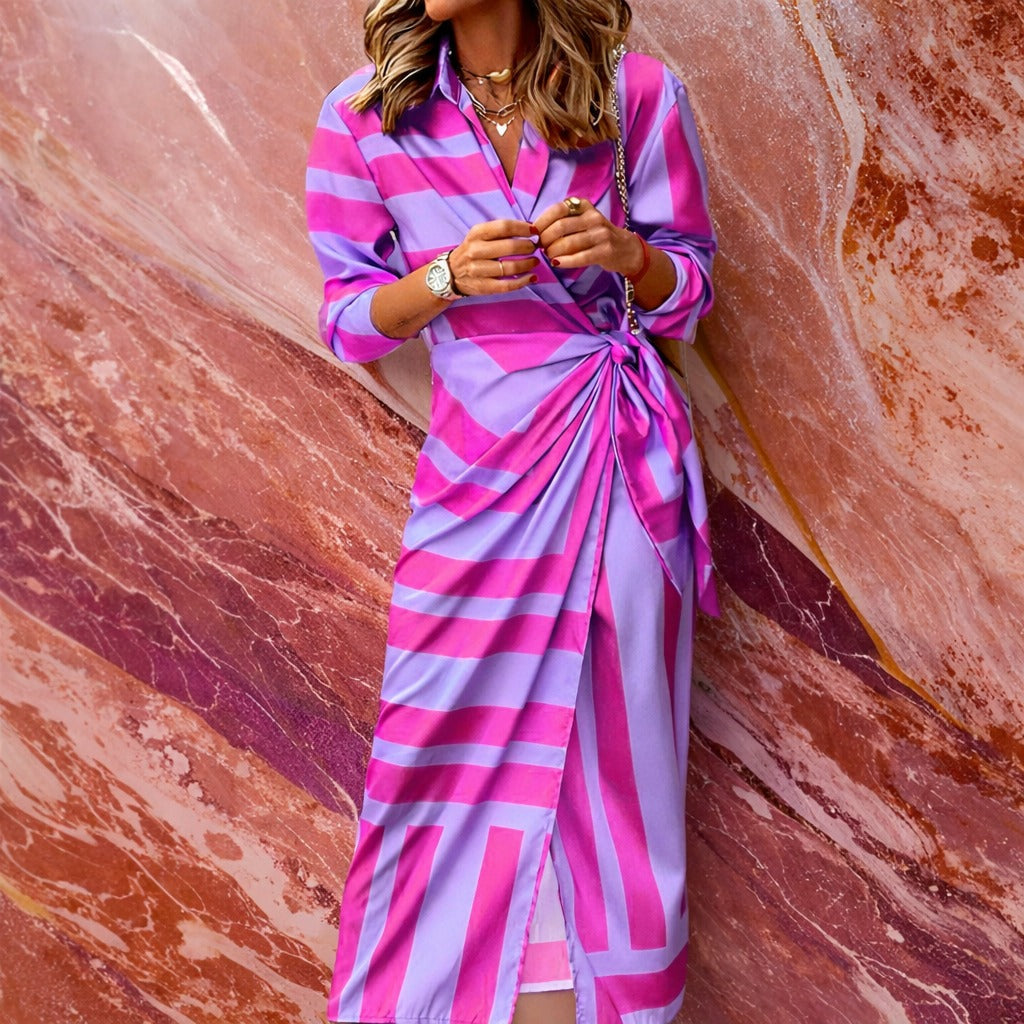 Aliza - Robe Portefeuille Rayée Élégante