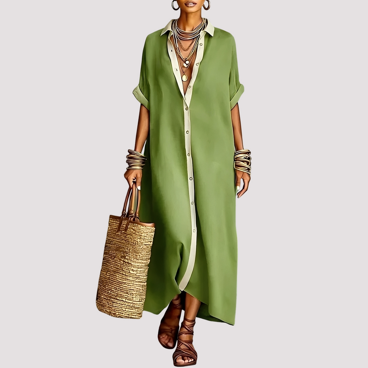 Talia - Robe-Chemise Maxi Décontractée à Boutons