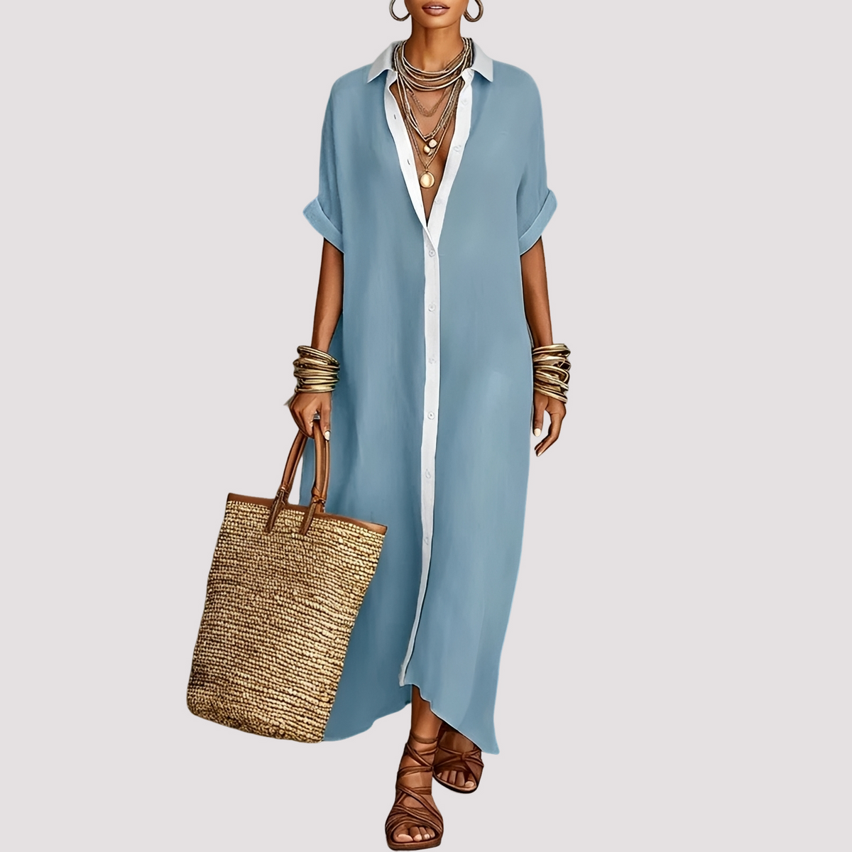 Talia - Robe-Chemise Maxi Décontractée à Boutons