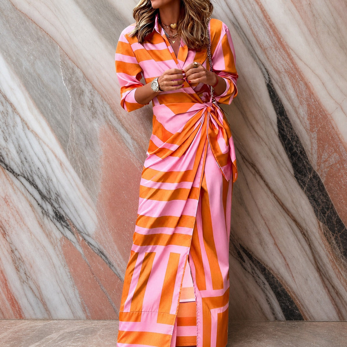 Aliza - Robe Portefeuille Rayée Élégante