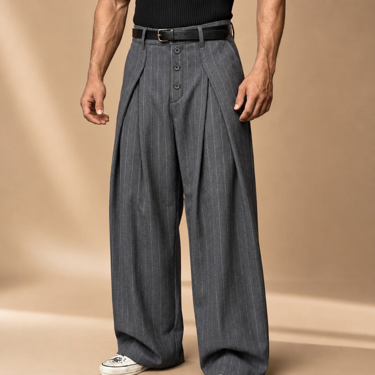 Farhan - Pantalon Moderne à Rayures et Jambes Larges