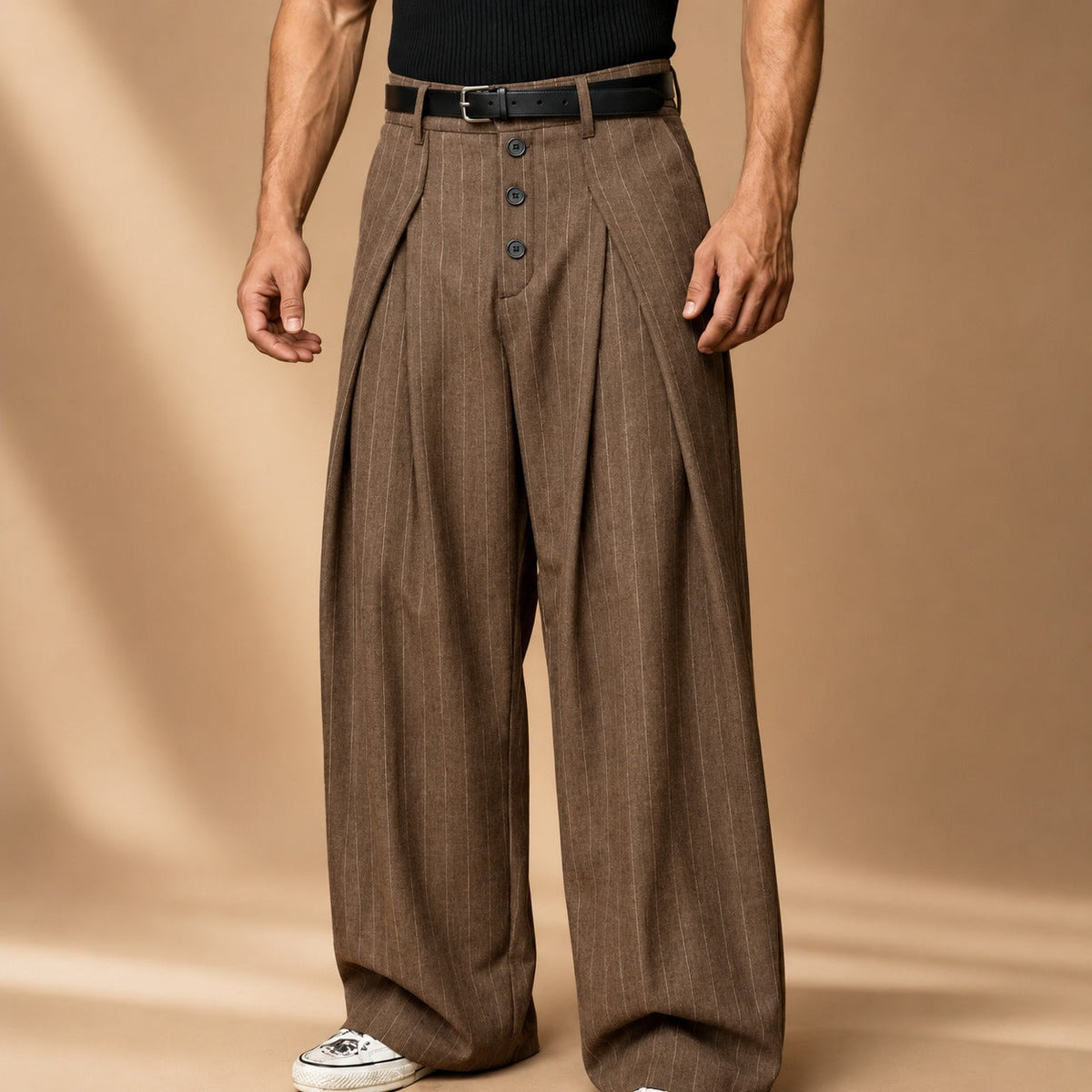 Farhan - Pantalon Moderne à Rayures et Jambes Larges