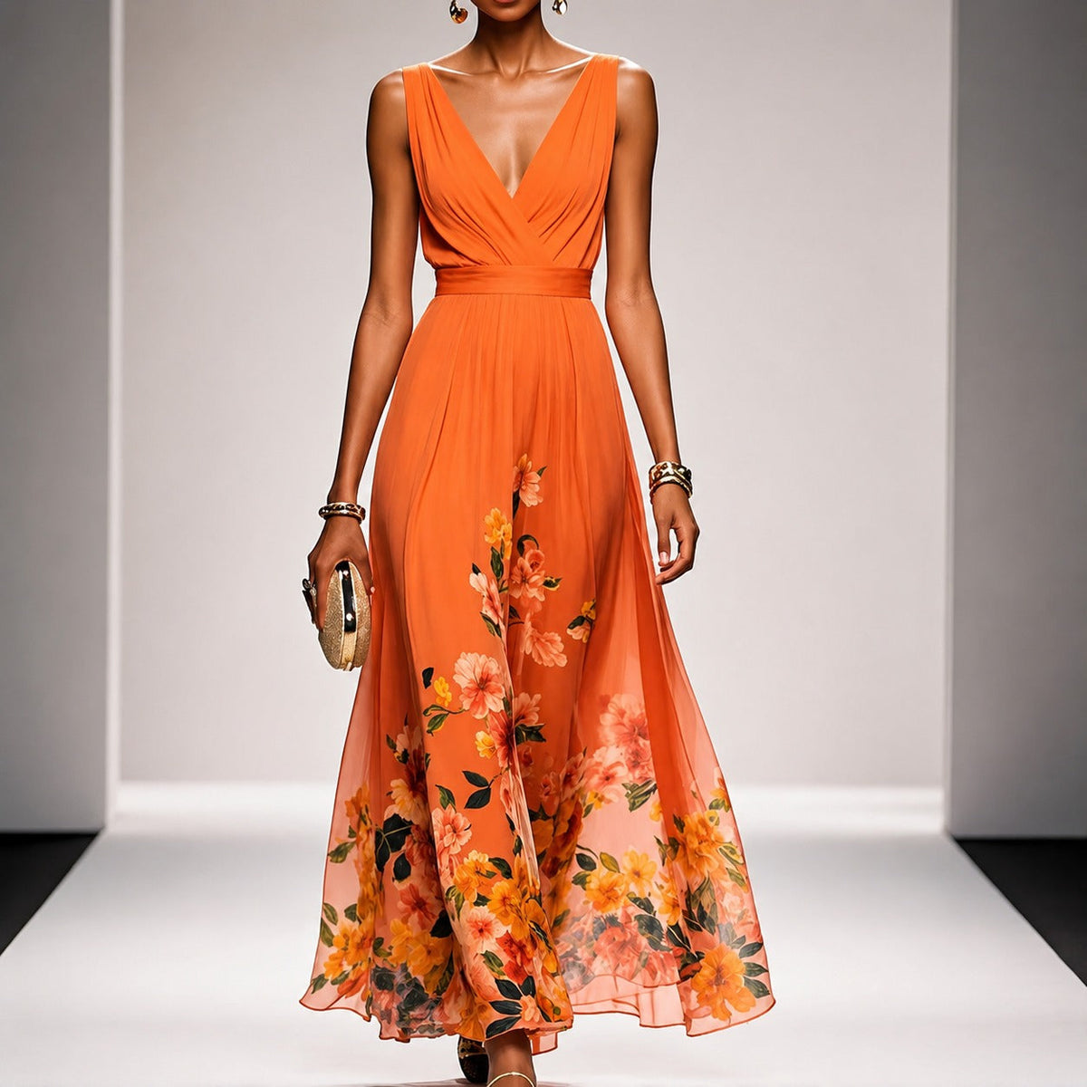 Tanisha - Robe Maxi en Chiffon à Motif Floral
